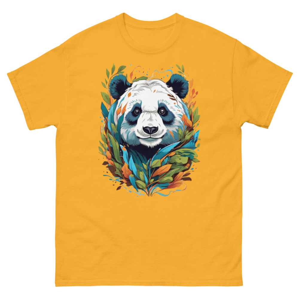 Mens Classic Tee Panda Head in Colorful Branch T-shirt Art Clothes Gift