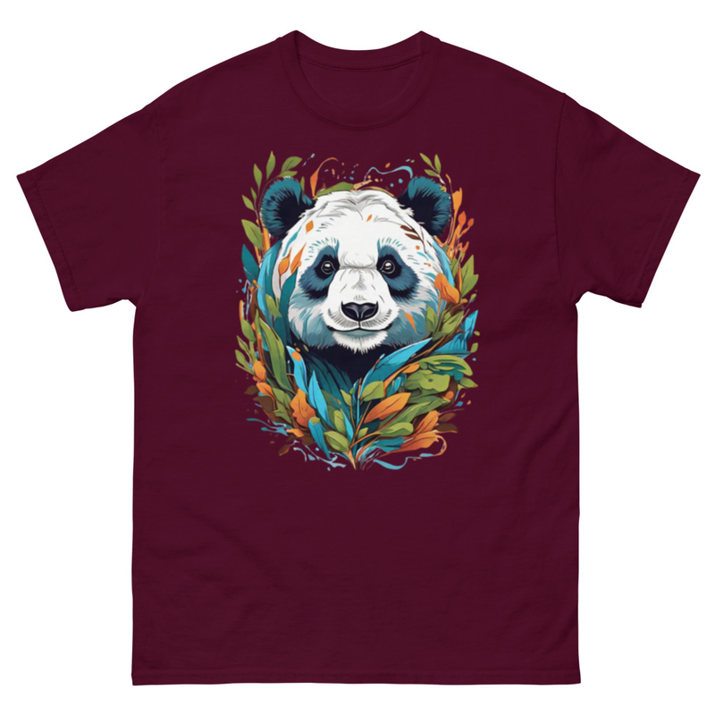 Mens Classic Tee Panda Head in Colorful Branch T-shirt Art Clothes Gift