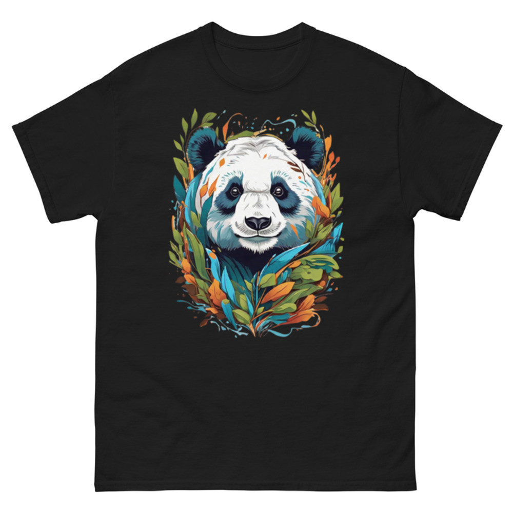 Mens Classic Tee Panda Head in Colorful Branch T-shirt Art Clothes Gift