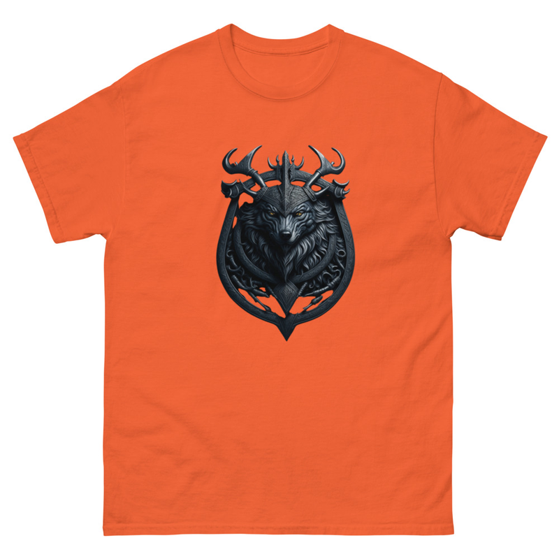 Mens Classic Tee Valhalla Wolf of Odin Viking Coat of Arms Art T-shirt Clothes