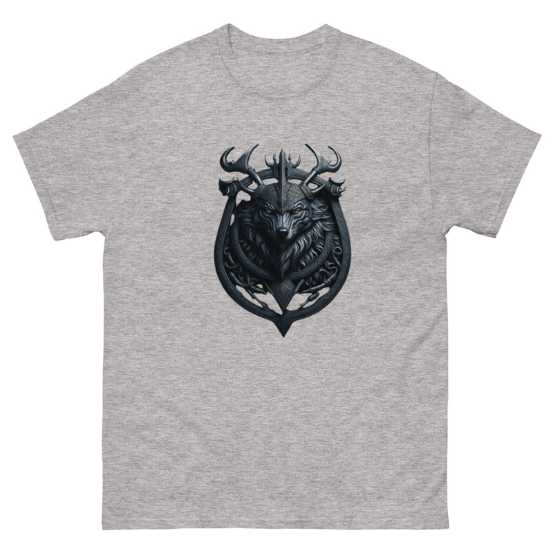 Mens Classic Tee Valhalla Wolf of Odin Viking Coat of Arms Art T-shirt Clothes
