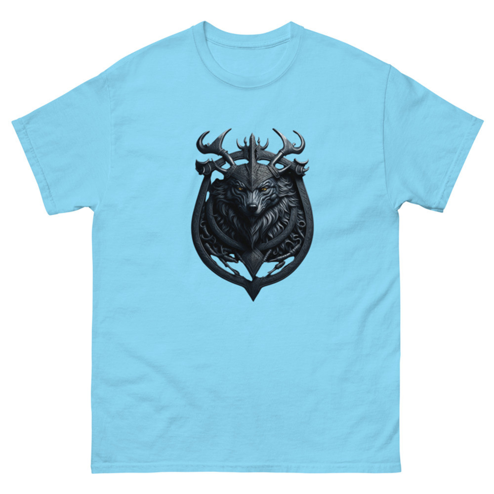 Mens Classic Tee Valhalla Wolf of Odin Viking Coat of Arms Art T-shirt Clothes