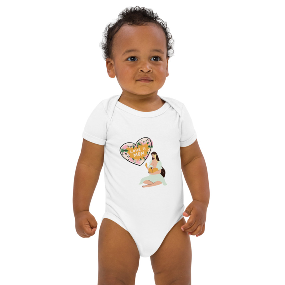 Lovely baby.mom love her baby.kind and lovely mom.sweet baby.Organic cotton baby bodysuit