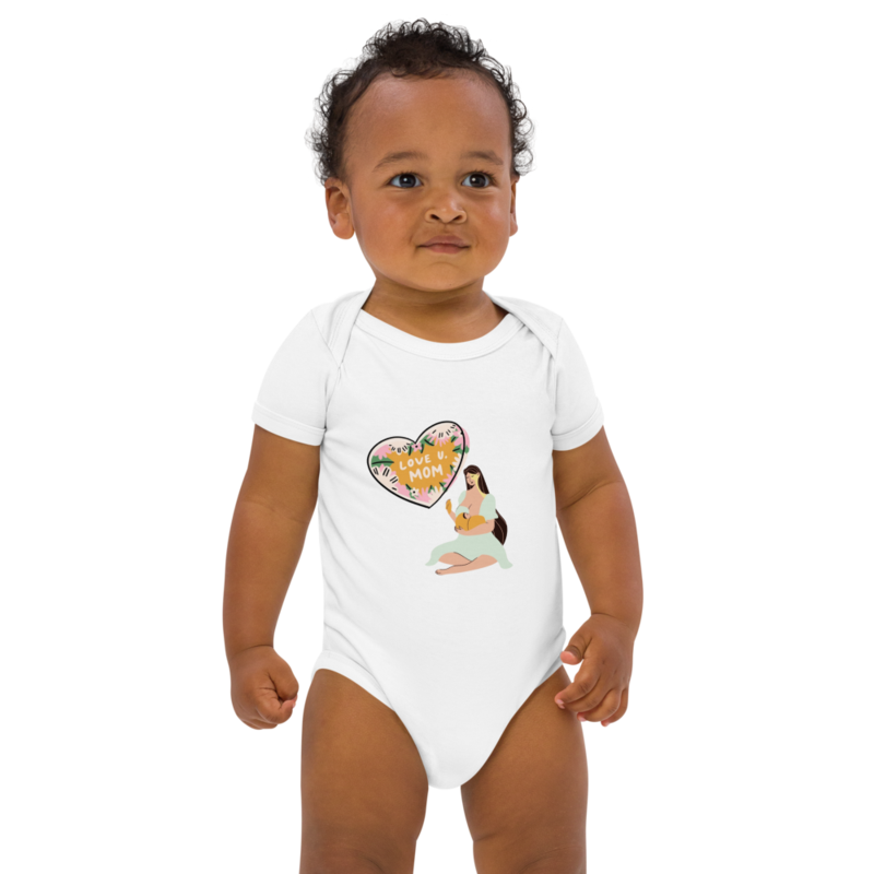 Lovely baby.mom love her baby.kind and lovely mom.sweet baby.Organic cotton baby bodysuit