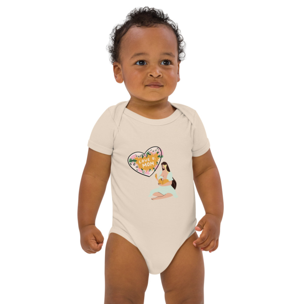 Lovely baby.mom love her baby.kind and lovely mom.sweet baby.Organic cotton baby bodysuit