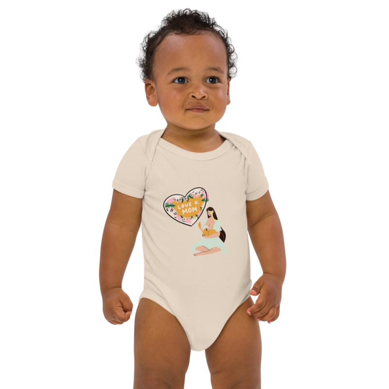Lovely baby.mom love her baby.kind and lovely mom.sweet baby.Organic cotton baby bodysuit