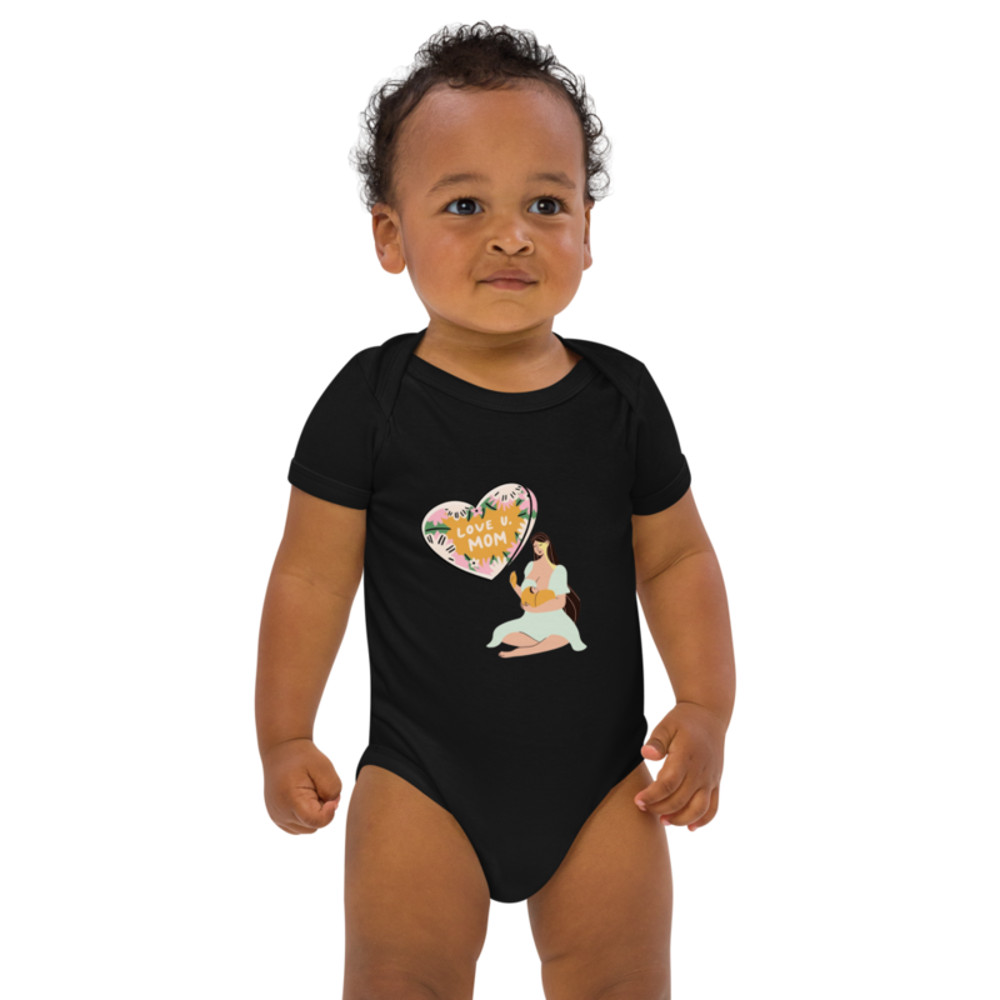 Lovely baby.mom love her baby.kind and lovely mom.sweet baby.Organic cotton baby bodysuit