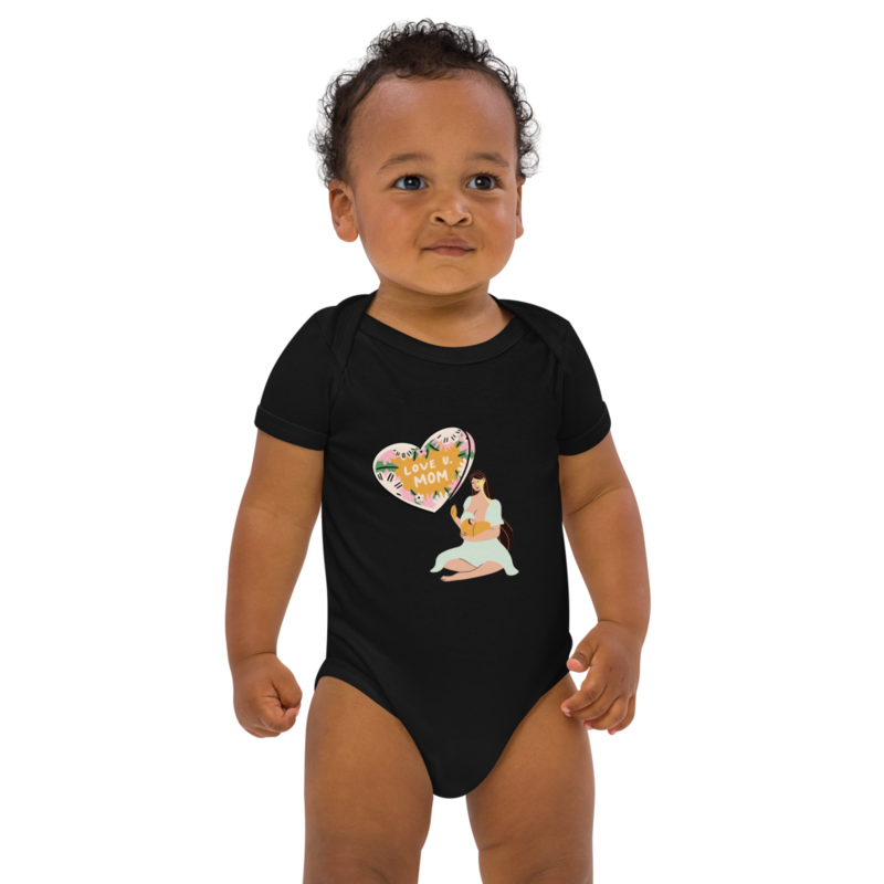 Lovely baby.mom love her baby.kind and lovely mom.sweet baby.Organic cotton baby bodysuit