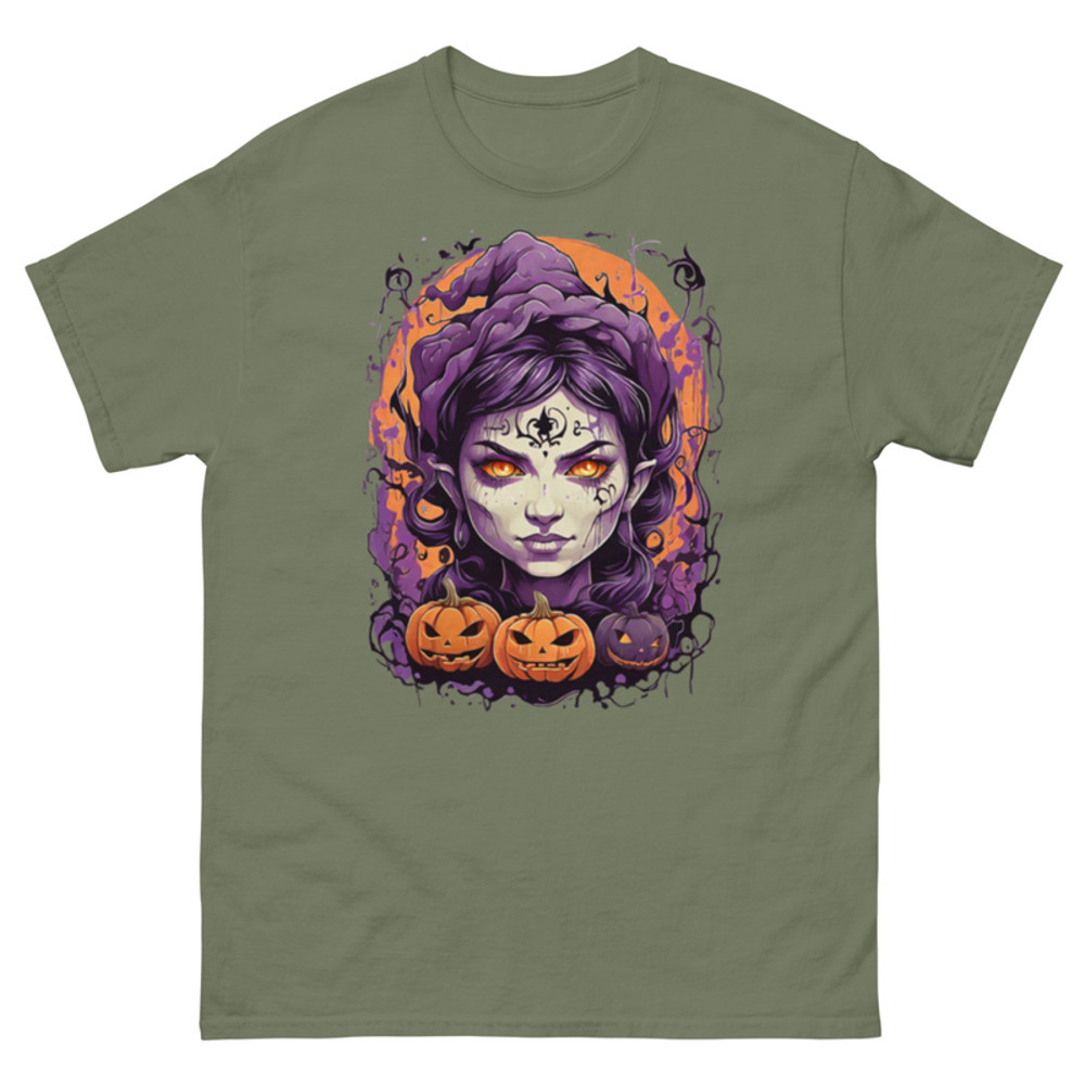 Mens Classic Tee Witch Face Evil Inside Pumpkin T-shirt Halloween Art Clothes