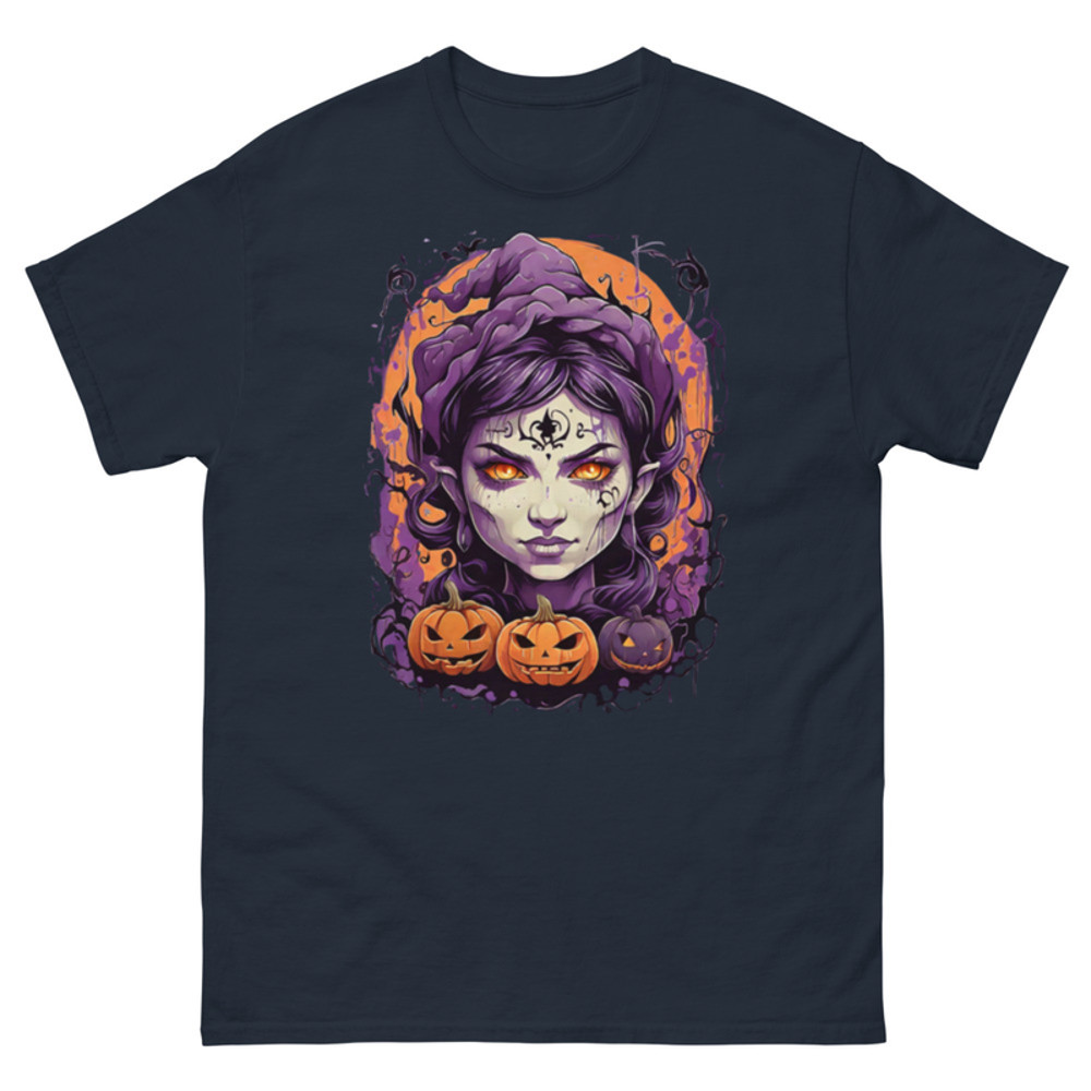 Mens Classic Tee Witch Face Evil Inside Pumpkin T-shirt Halloween Art Clothes
