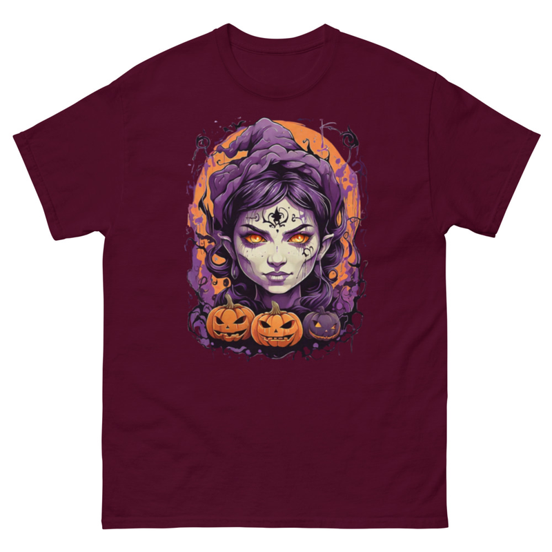 Mens Classic Tee Witch Face Evil Inside Pumpkin T-shirt Halloween Art Clothes