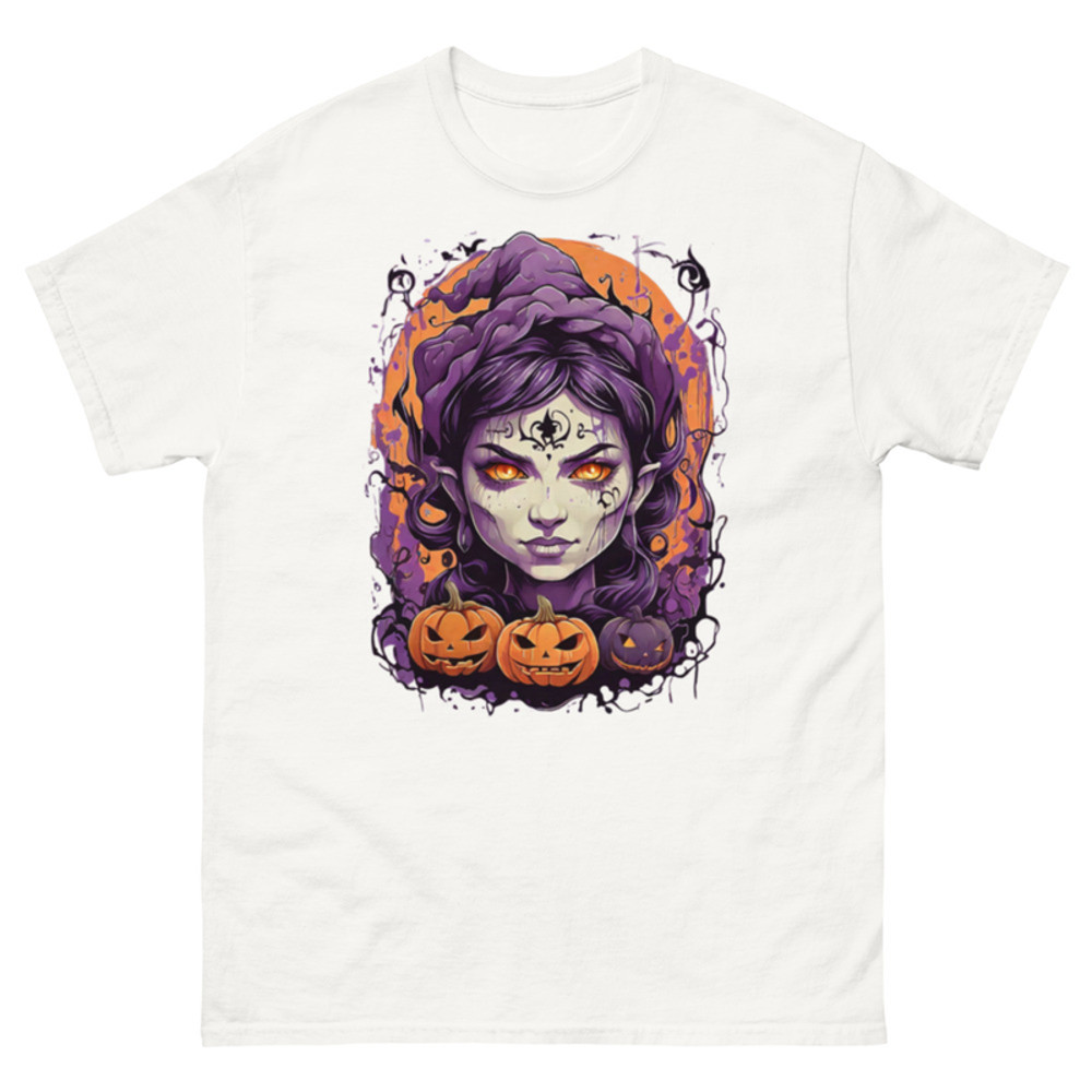 Mens Classic Tee Witch Face Evil Inside Pumpkin T-shirt Halloween Art Clothes