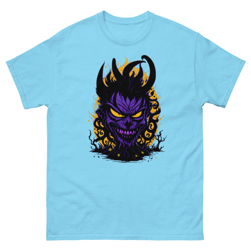 Mens Classic Tee Devil Face Flame Evil Pumpkin T-shirt Halloween Art Clothes