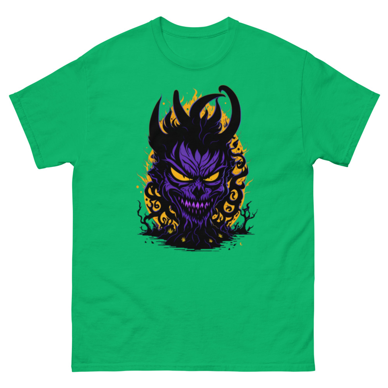 Mens Classic Tee Devil Face Flame Evil Pumpkin T-shirt Halloween Art Clothes