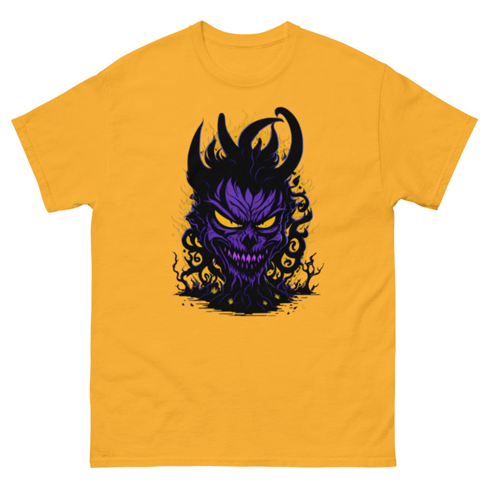 Mens Classic Tee Devil Face Flame Evil Pumpkin T-shirt Halloween Art Clothes