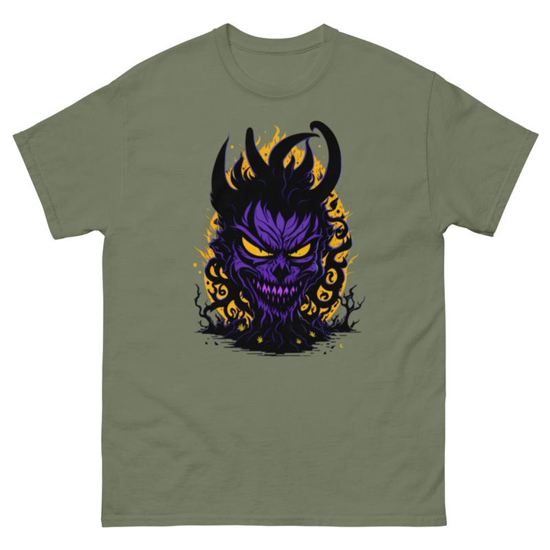 Mens Classic Tee Devil Face Flame Evil Pumpkin T-shirt Halloween Art Clothes