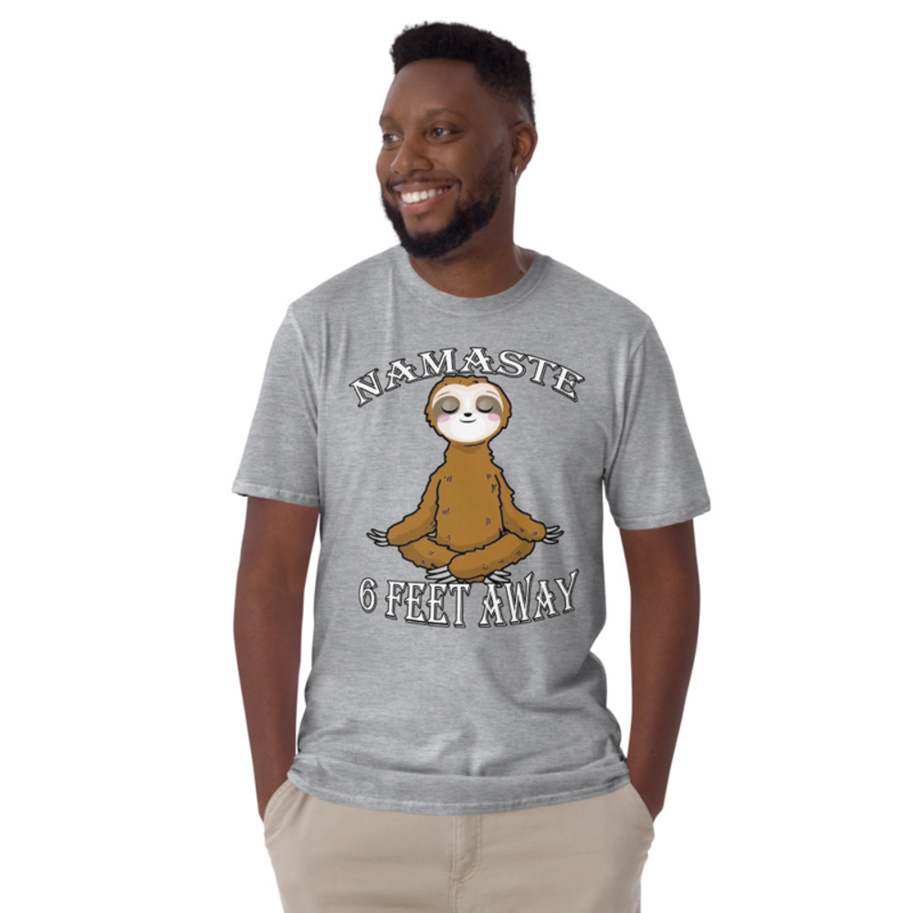 Funny Vintage Namaste Sloth Namastay 6 Feet Away Meditation: Short-Sleeve Unisex T-Shirt