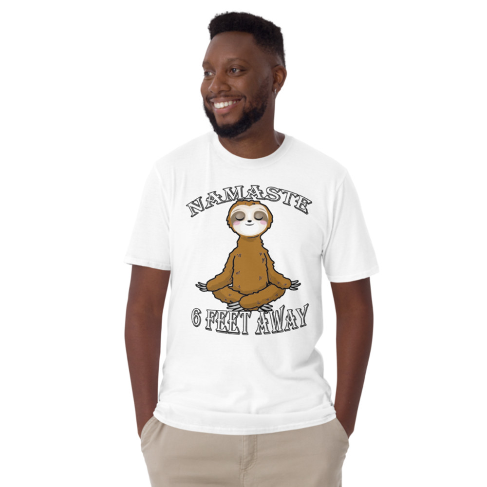 Funny Vintage Namaste Sloth Namastay 6 Feet Away Meditation: Short-Sleeve Unisex T-Shirt