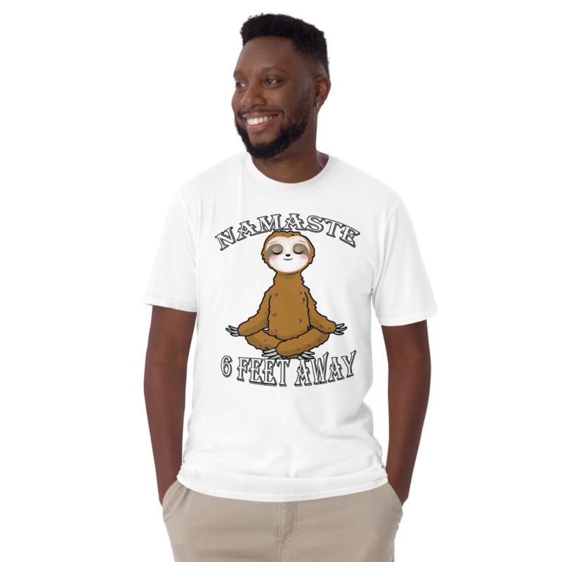 Funny Vintage Namaste Sloth Namastay 6 Feet Away Meditation: Short-Sleeve Unisex T-Shirt