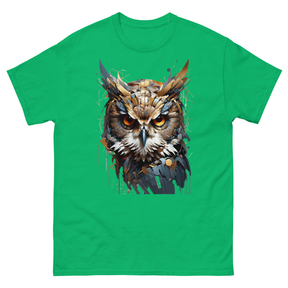 Mens Classic Tee Abstract Owl Face Art T-shirt Colorful Illustration Clothes
