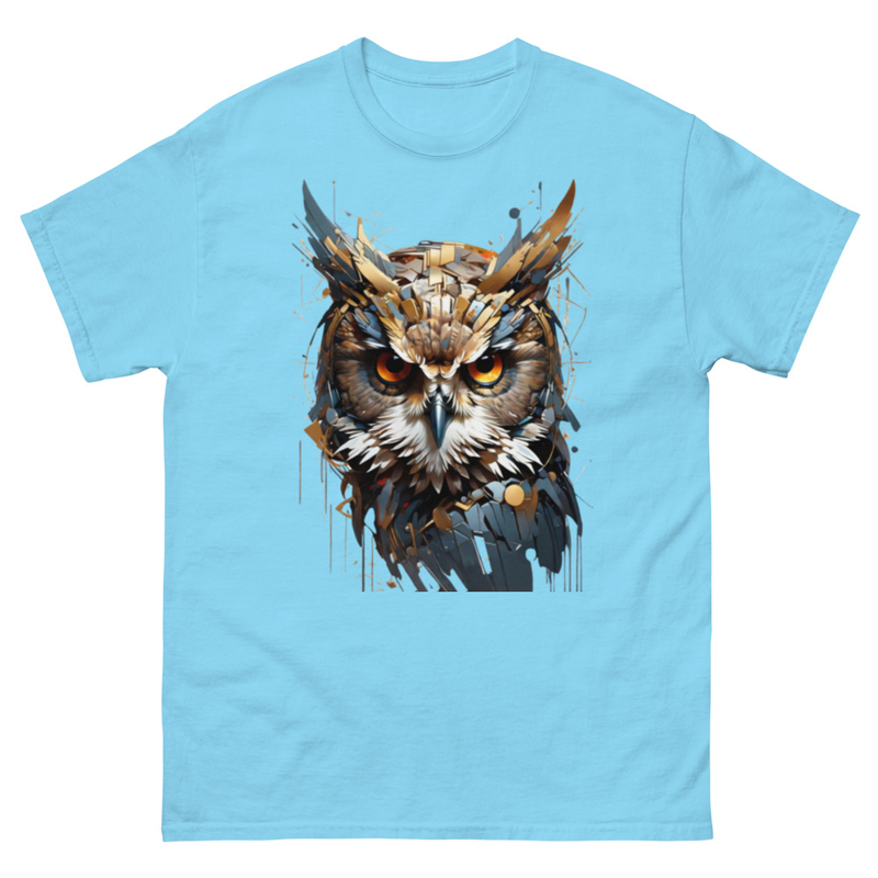 Mens Classic Tee Abstract Owl Face Art T-shirt Colorful Illustration Clothes