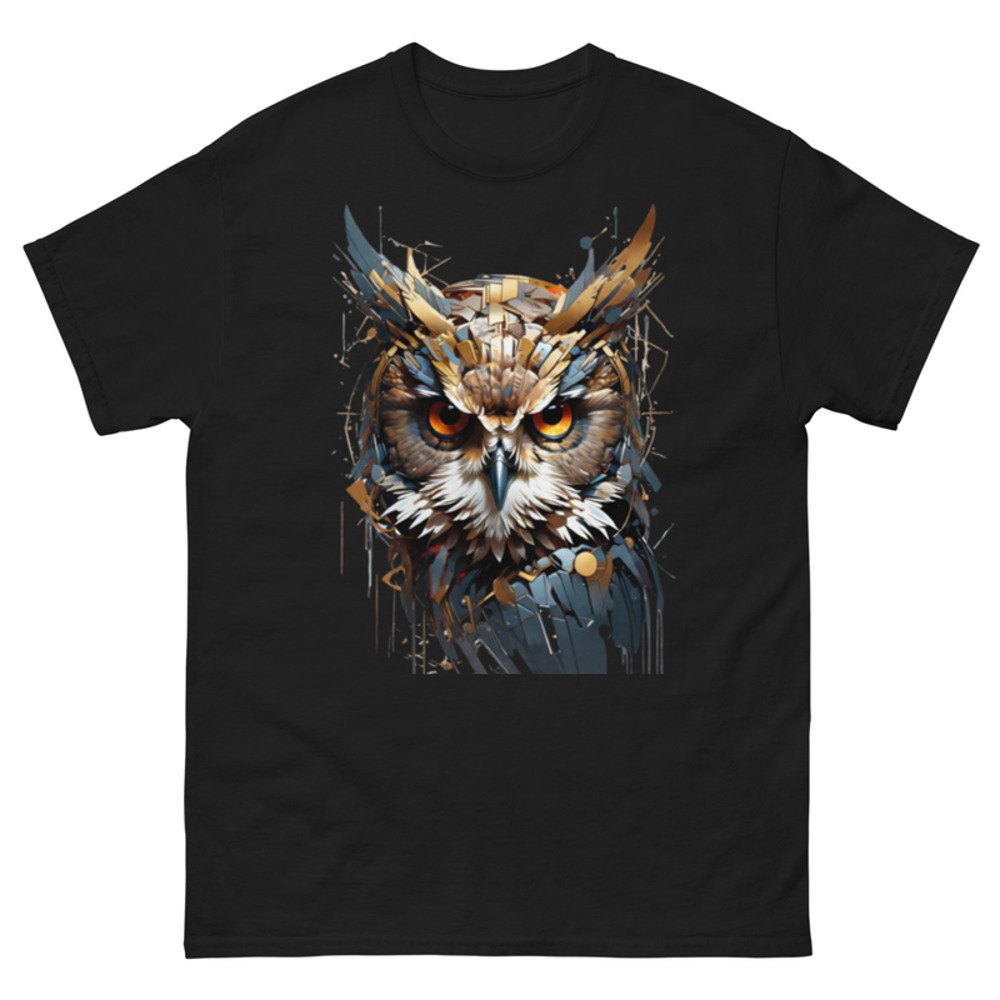 Mens Classic Tee Abstract Owl Face Art T-shirt Colorful Illustration Clothes