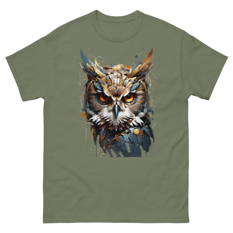 Mens Classic Tee Abstract Owl Face Art T-shirt Colorful Illustration Clothes