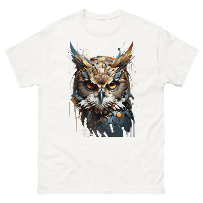 Mens Classic Tee Abstract Owl Face Art T-shirt Colorful Illustration Clothes