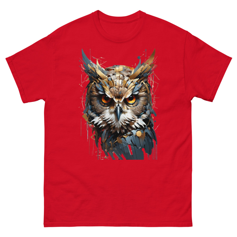 Mens Classic Tee Abstract Owl Face Art T-shirt Colorful Illustration Clothes