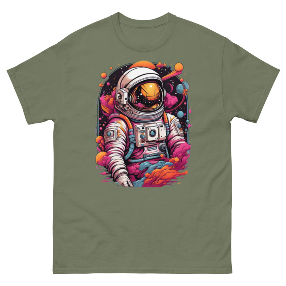 Mens Classic Tee Astronaut Lost in Galaxy Art T-shirt Colorful Graffiti Clothes