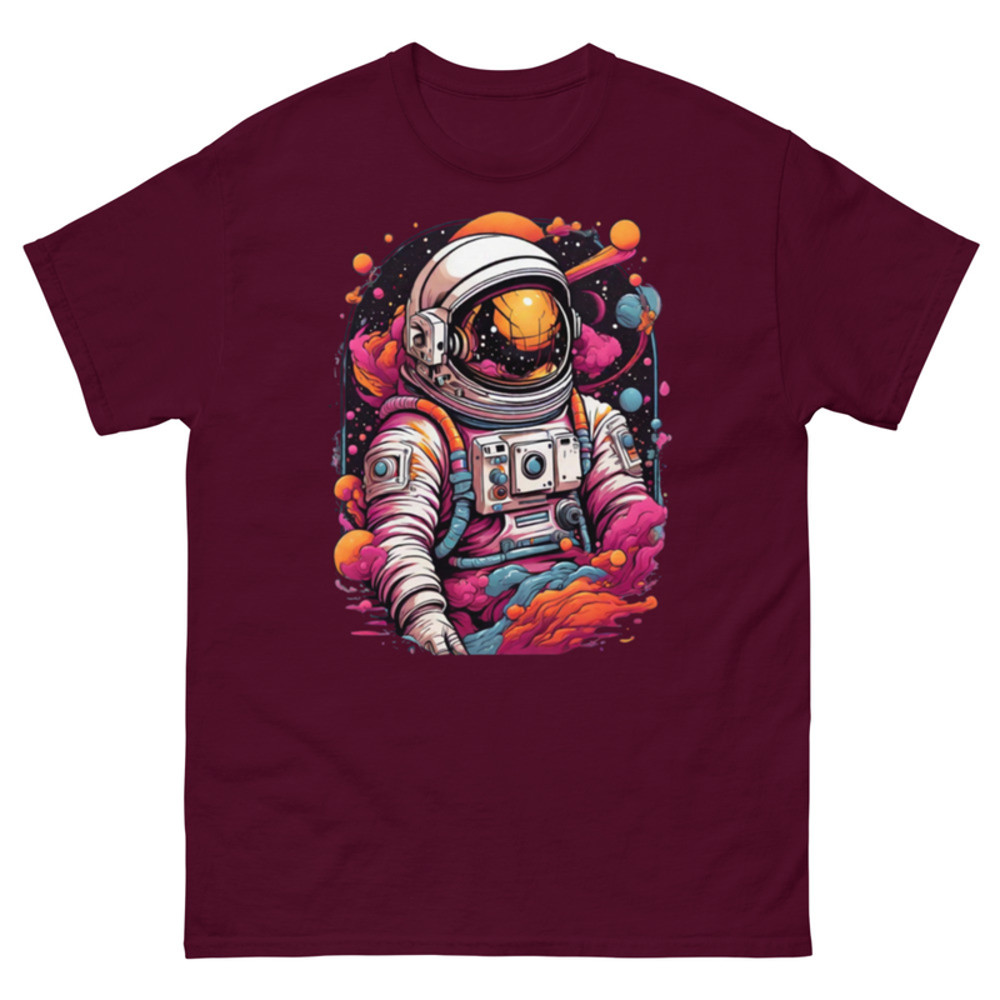 Mens Classic Tee Astronaut Lost in Galaxy Art T-shirt Colorful Graffiti Clothes