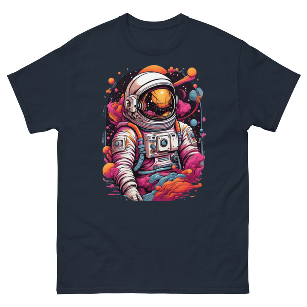 Mens Classic Tee Astronaut Lost in Galaxy Art T-shirt Colorful Graffiti Clothes