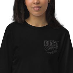 Comfortable and Stylish with Rugby Text and Rugby Ball Printed Unisex Organic Sweatshirt