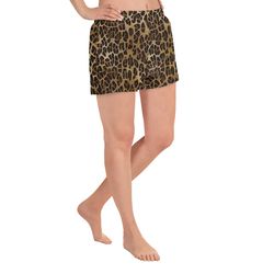 Leopard Pattern Comfortable Sext Women’s Recycled Athletic Shorts, Shorts for Women