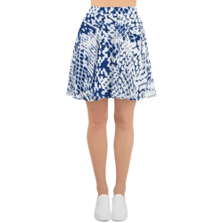 Blue White Woman Skater Skirts, Comportable Skirts