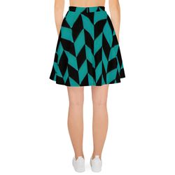 Skater Skirt,Green and White Pattern Skirt, Comfortable Skirt