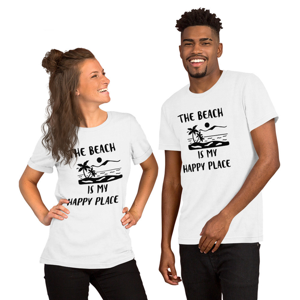 'The Beach is My Happy Place' Printed T-Shirt in Variety of Pastel Colors