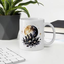 Crystals and Moon White glossy Mug - Gifts for Friends - Coffee Lover - Personalized Mug - 11oz, 15oz Mug