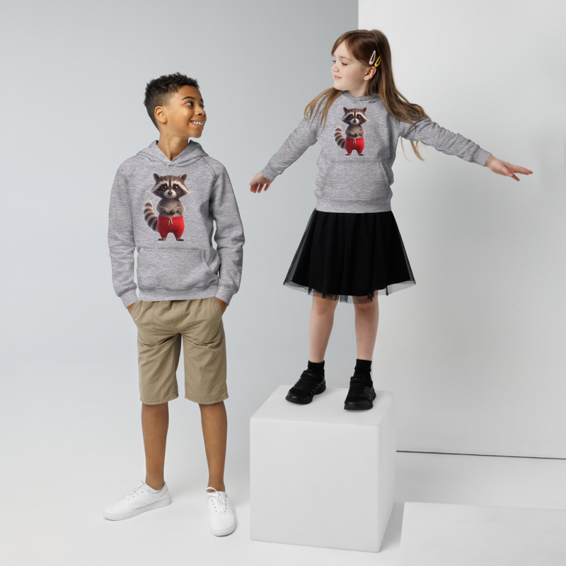 Kids eco hoodie with funny racoon image