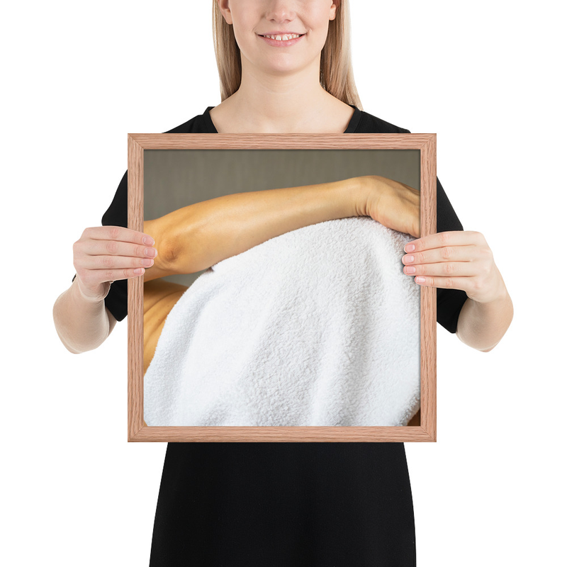 Framed photo paper poster. Lean female body. Picture good for home, office, clinic.