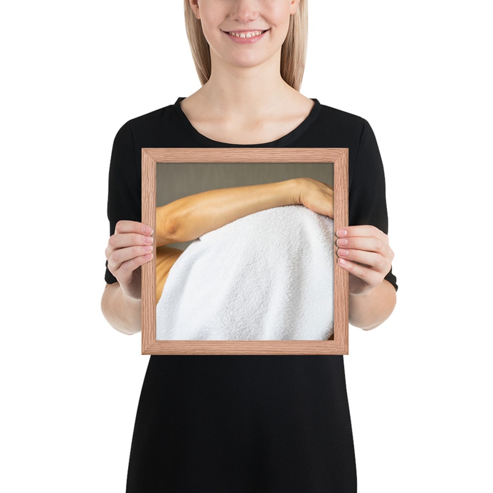 Framed photo paper poster. Lean female body. Picture good for home, office, clinic.