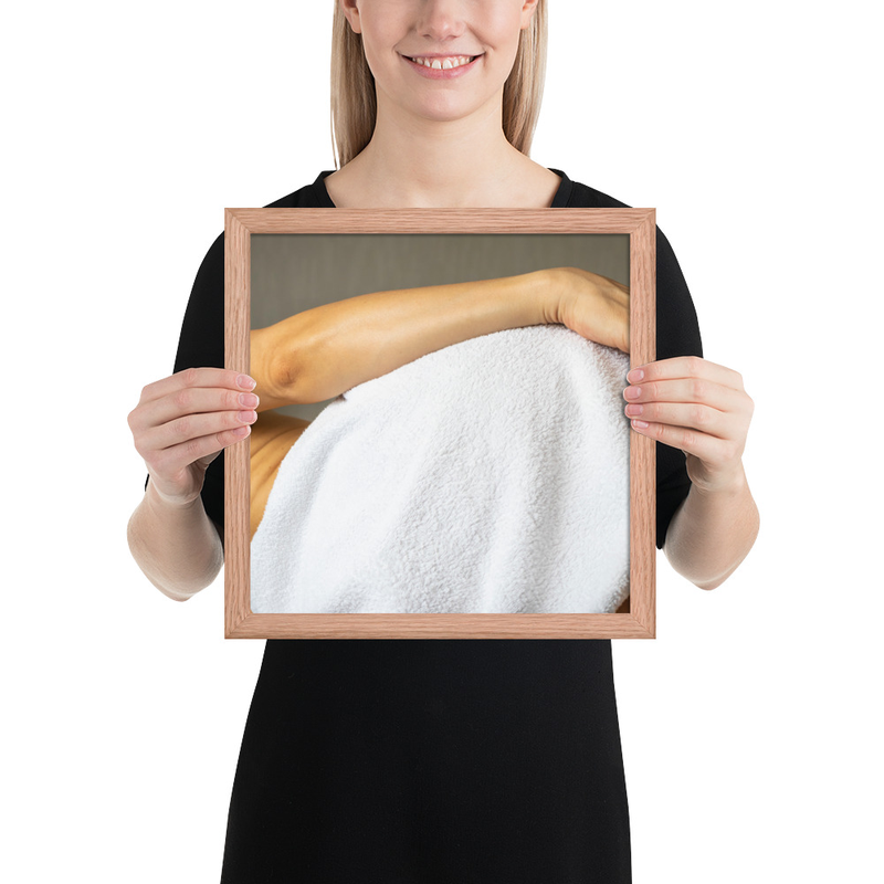 Framed photo paper poster. Lean female body. Picture good for home, office, clinic.