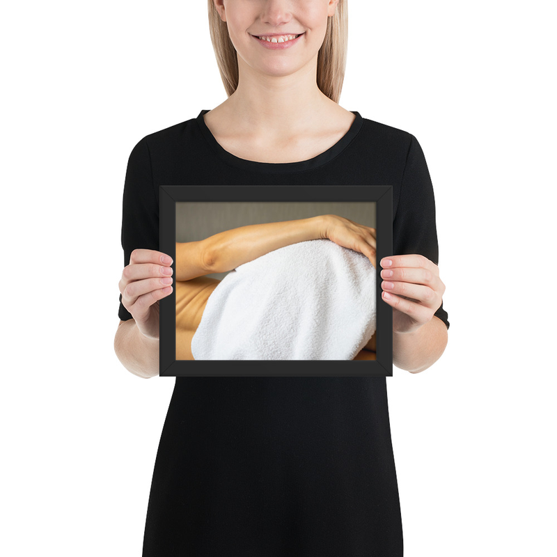 Framed photo paper poster. Lean female body. Picture good for home, office, clinic.