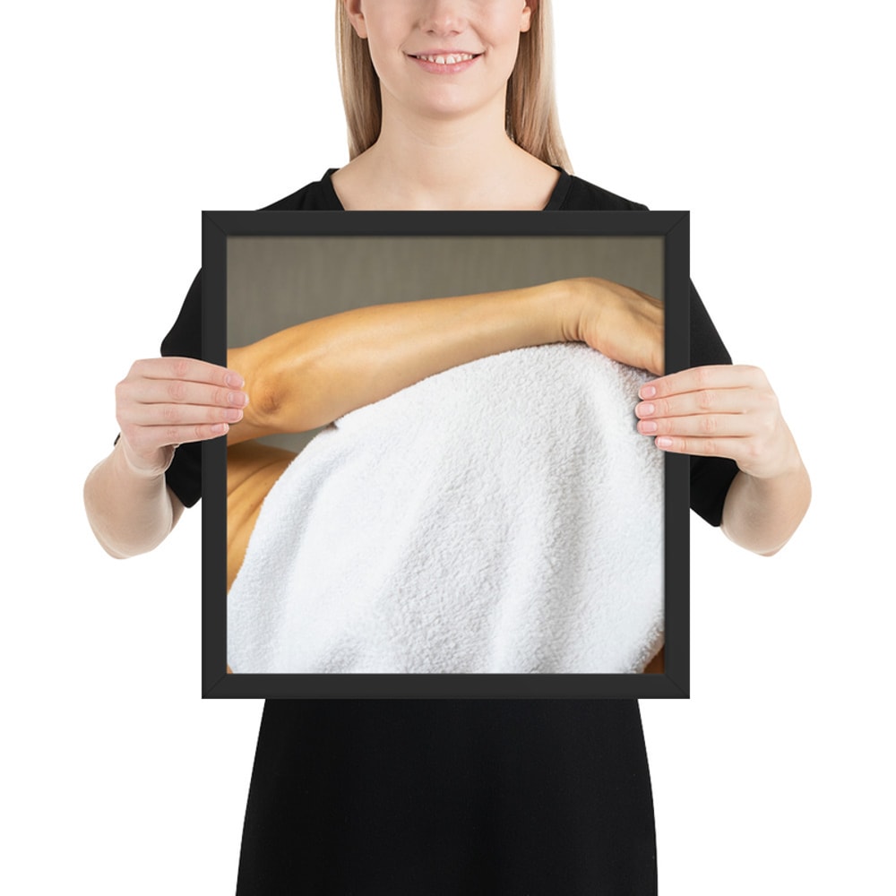 Framed photo paper poster. Lean female body. Picture good for home, office, clinic.