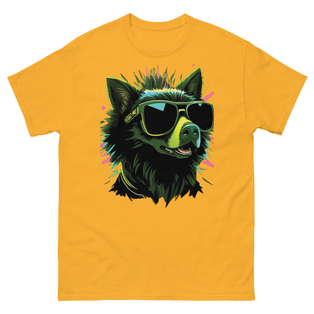 The Dog Has A Dark Fur Coat With Neon Blue And Pink 9
