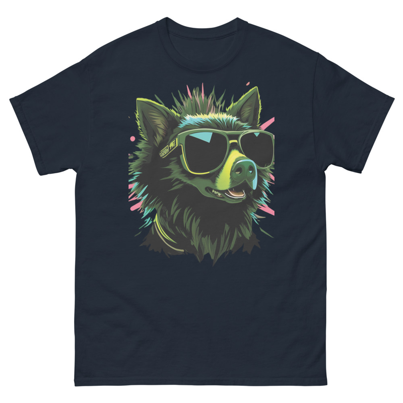 The Dog Has A Dark Fur Coat With Neon Blue And Pink 1