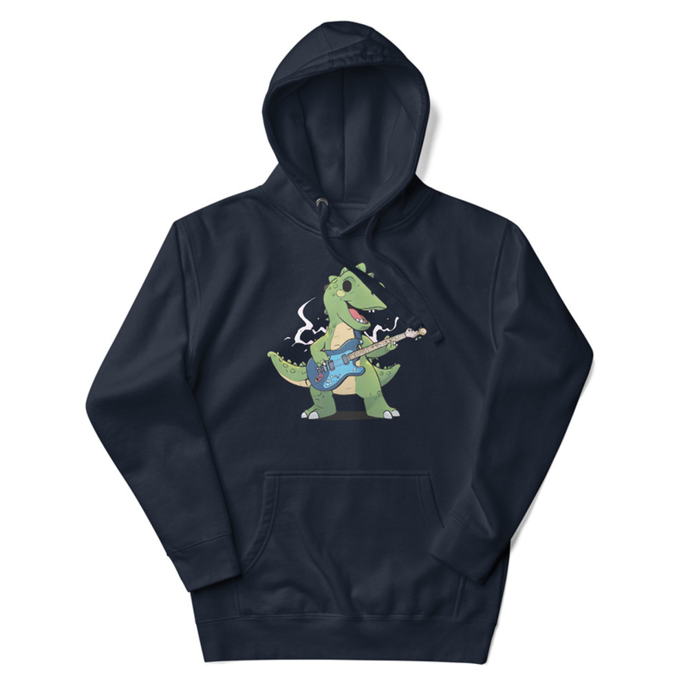 An Animestyle Dinosaur Playing An Electric Guitar Unisex Hoodie 1