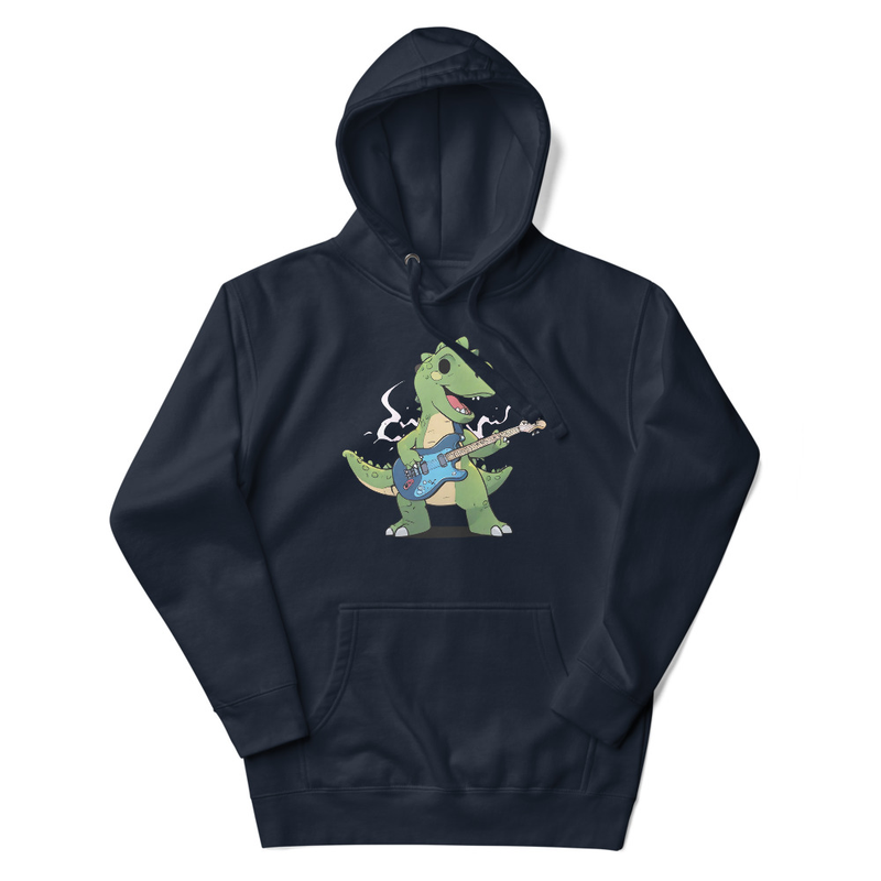 An Animestyle Dinosaur Playing An Electric Guitar Unisex Hoodie 1