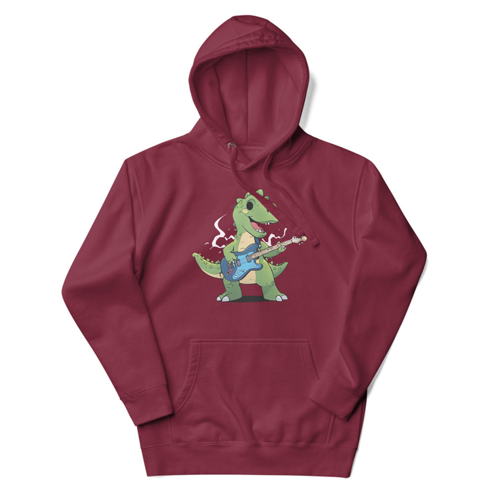 An Animestyle Dinosaur Playing An Electric Guitar Unisex Hoodie 2