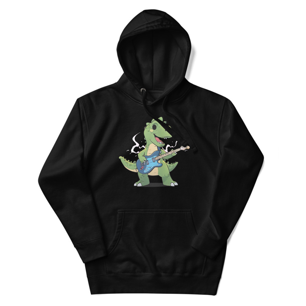 An Animestyle Dinosaur Playing An Electric Guitar Unisex Hoodie 0